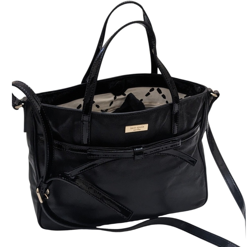 Kate Spade New York Black Leather Bow Tote Crossbody Bag Handbag